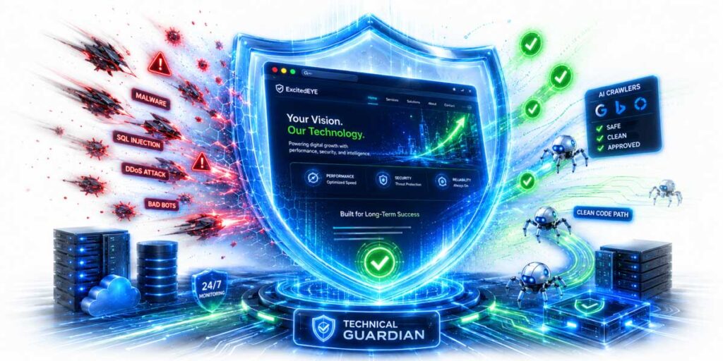 Website floating inside a transparent shield Red warning errors being blocked