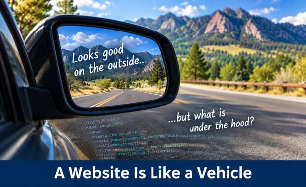 Colorado driving analogy comparing a website’s visible design with its underlying code